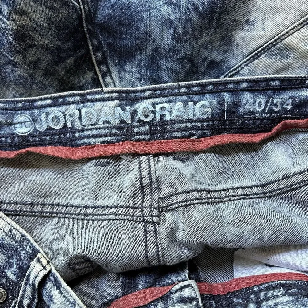 Jordan Craig Jeans Mens 40x34 Acid Wash Jogger Drawstring Slim Fit Denim Blue